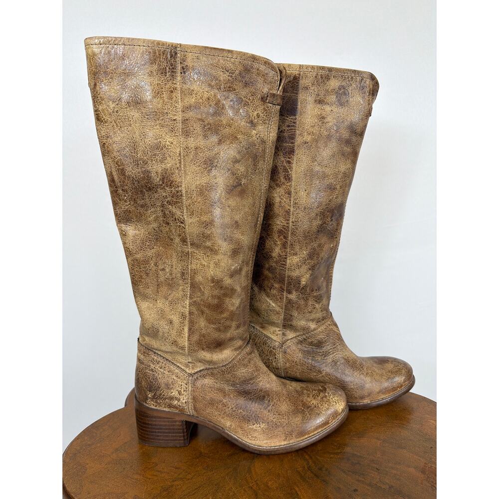 Diba True Brown Distressed Leather Pull On 2 Inch Heel Tall Boots Size 9.5 NWOB - Picture 3 of 6